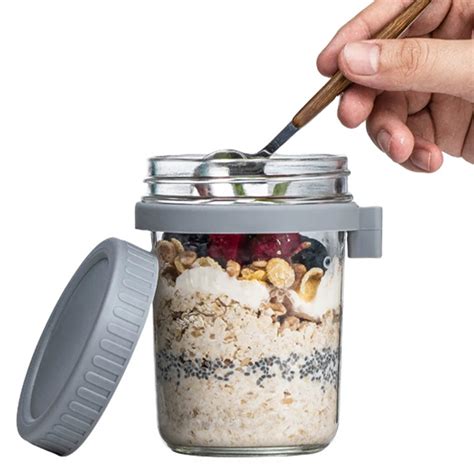 Overnight Oats Jars Portable Oatmeal Container With Measurement Marks