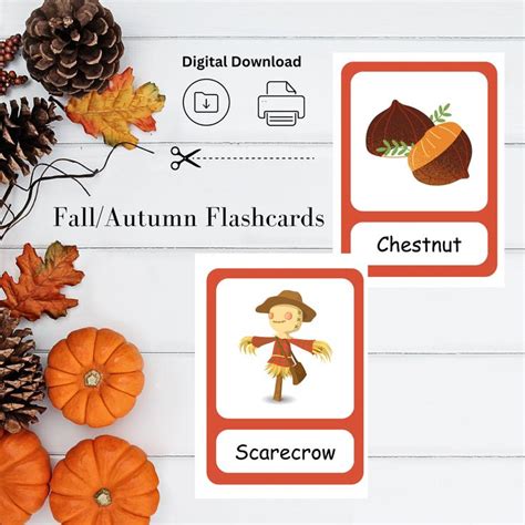 an autumn flash card game with pumpkins and leaves