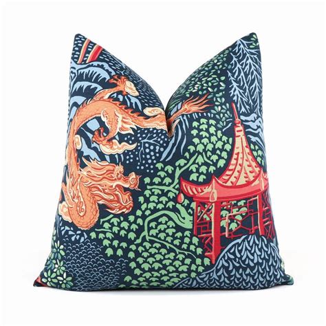 Chinoiserie Dragon And Pagoda 24x24 Throw Pillow Cover With Zipper For