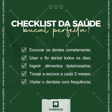 Checklist da Saúde Bucal Perfeita Social Media PSD Editável download