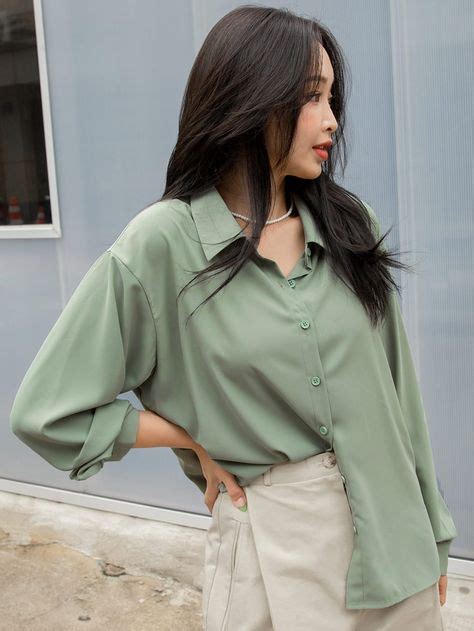 Mint Green Elegant Long Sleeve Polyester Plain Shirt Embellished Slight