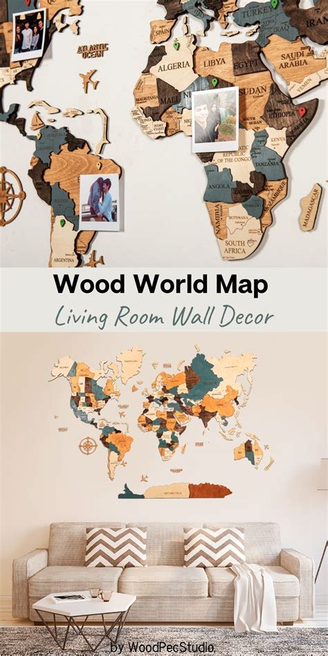 D World Map For Scandinavian Wall Decor By Woodpecstudio Wood Map Wall