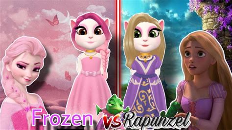 My Talking Angela 2 Frozen Elsa Pink ♥️ Vs Rapunzel W💖 Cosplay 😻 Youtube