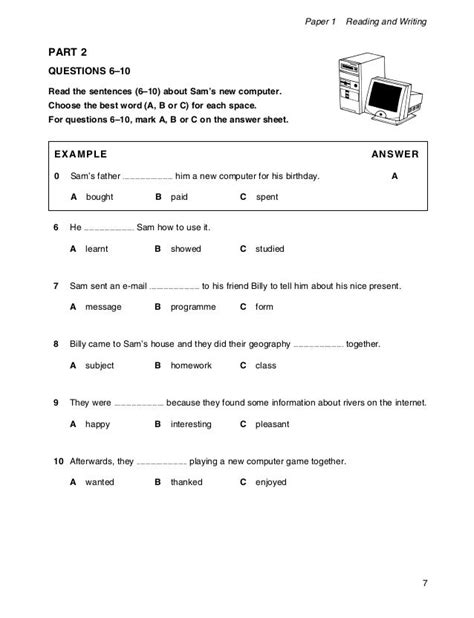 Ket Reading And Writing Practice