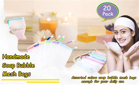 20 Pack Handmade Soap Bubble Mesh Bags Exfoliating Mesh Soap Bag Double