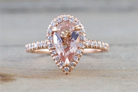 14k Rose Gold Pear Morganite Diamond Halo Engagement Ring Vintage 10x5