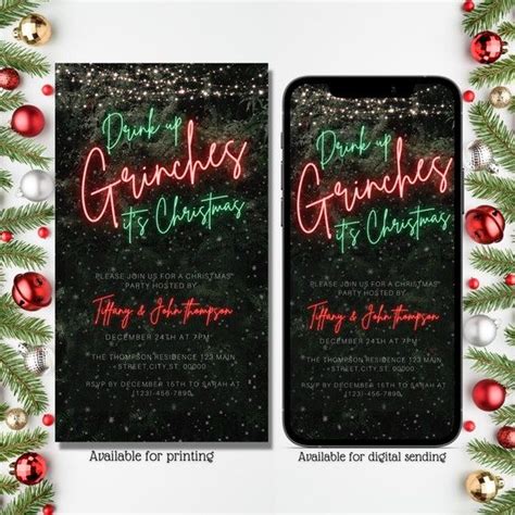 Electronic Drink Up Grinches It S Christmas Invitation Christmas Party