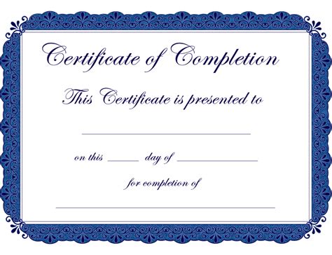 Printable Certificate Of Completion Template