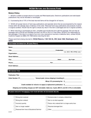 Fillable Online Return Exchange Form Ncqa Fax Email Print Pdffiller