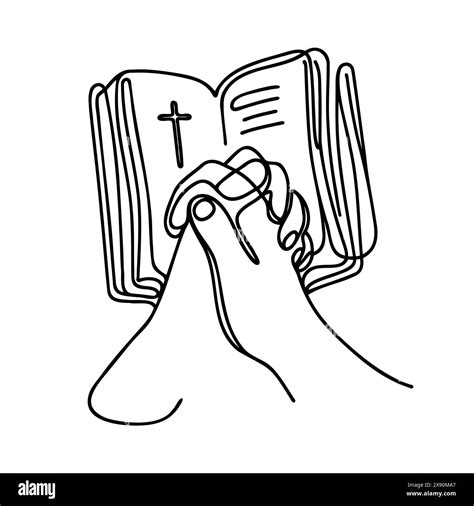 Continuous One Line Drawing Of An Open Bible And Two Hands Clasped