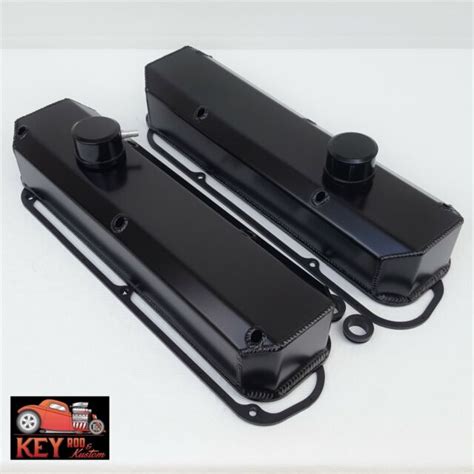 Small Block Mopar Black Fabricated Aluminum Valve Covers Breathers Dodge 318 360 Ebay