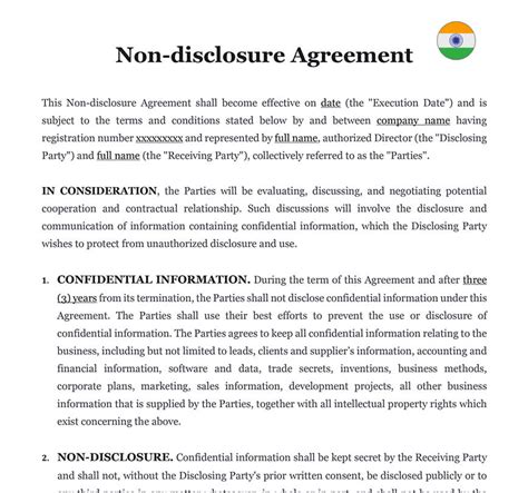 Nda Non Disclosure Agreement In India Download Word Template