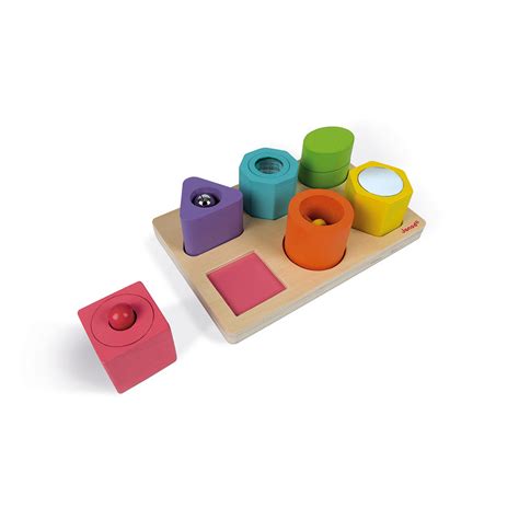 I Wood Shapes And Sounds 6 Block Puzzle Wood Blocks And Pyramids Janod