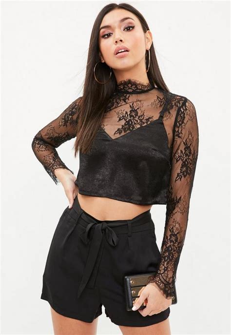 Black Lace Cami Insert Crop Top Missguided