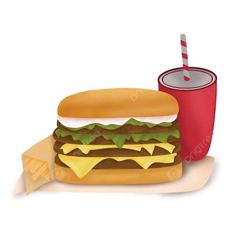 Illustration Of Burger Or Hamburger With Drink And Cereal On