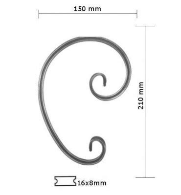 VOLUTE En C LISSE PATTE D OIE 210x150 Section 16x8 ACIER FER FORGE