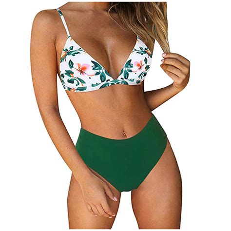 Bouanq Women Bikini Top Push Up Swim Top Halter Retro Bathing Suit Top