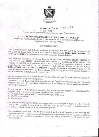 Resolucion Liga De Lucha Olimpica PDF