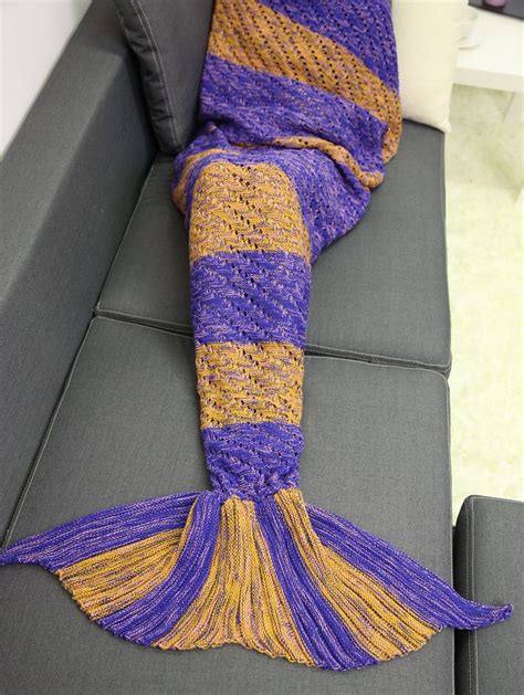 Hollow Out Crochet Knit Striped Mermaid Blanket Throw Knitted Mermaid Tail Blanket Mermaid