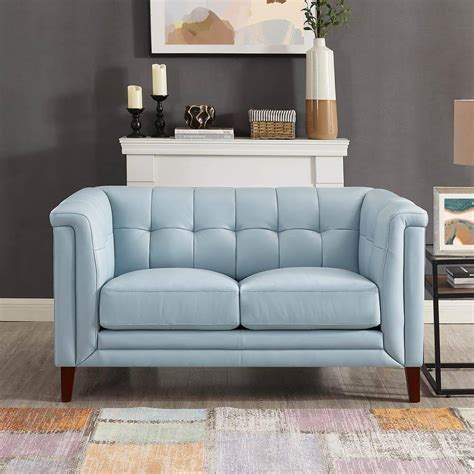 Hydeline Arvo 61.5 in. Spa Blue Top Grain Leather 2-Seater Loveseat ...