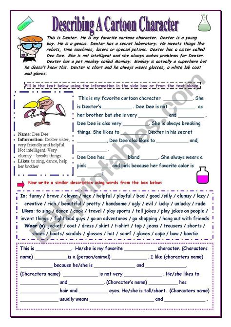 Describe A Cartoon Character Esl Worksheet By Zora