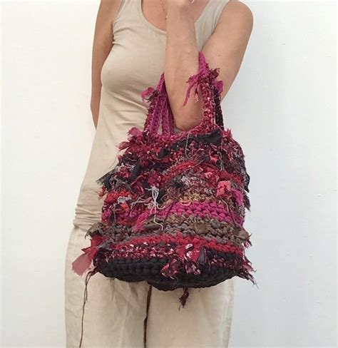 Crochet Bag From Recycled Strips Fabric And Knit Cotton Crocket Bag