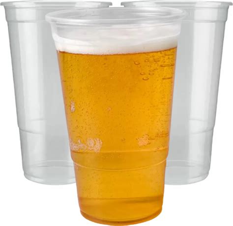 100 X Pint Plastic Cups 500ml Strong Disposable Clear Plastic