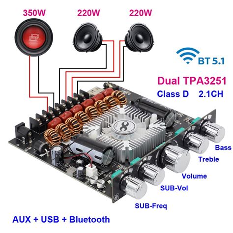 2 220W 350W TPA3251 Papan Amplifier Daya Bluetooth 2 1 Ch Kelas D Kartu