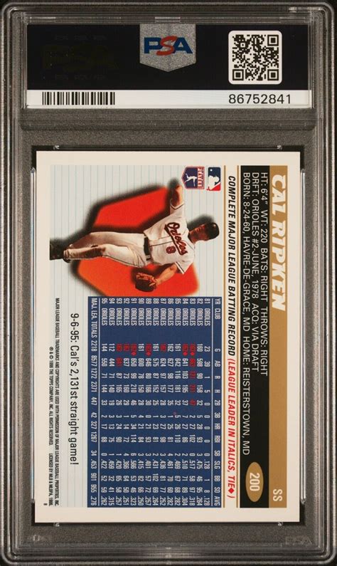 1996 TOPPS 200 CAL RIPKEN JR HOF Baltimore Orioles PSA 10 EBay