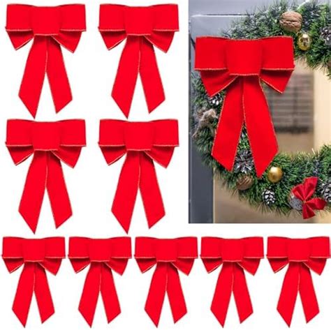 Yanmucy 10 Pcs Large Christmas Bows Red Velvet Bow With