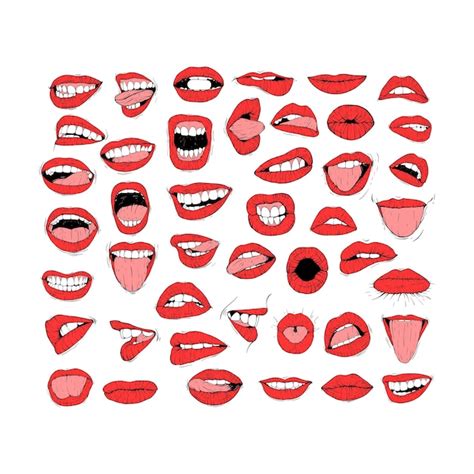 Conjunto de labios rojos femeninos colección boceto ilustración