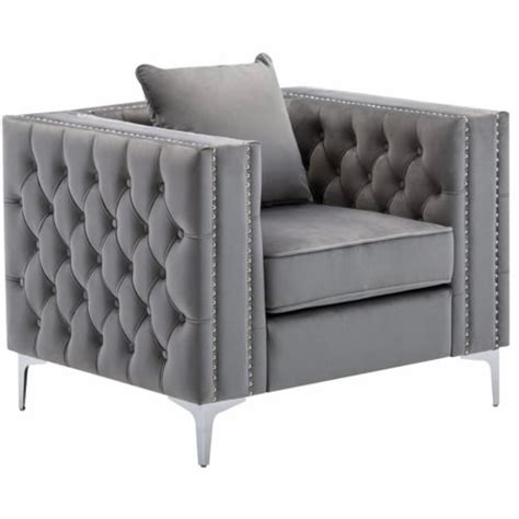 LILOLA Home Lorreto Gray Button Tufted Velvet Fabric Glam Chair 1 Ralphs