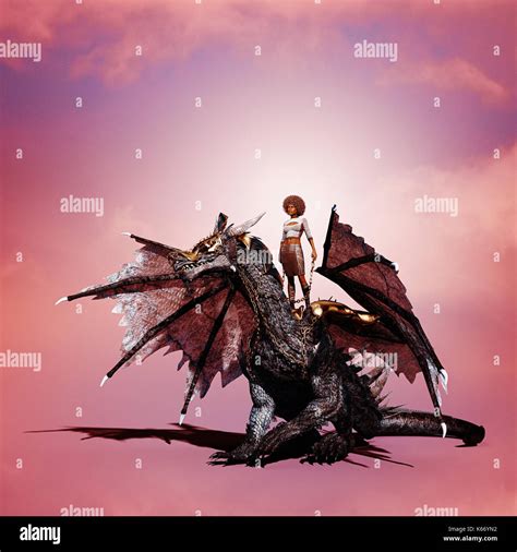 Woman Riding Dragon Stock Photo Alamy