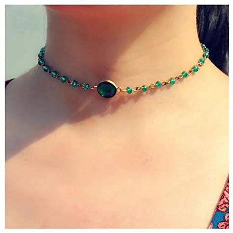 Tseanyi Regenboog Maansteen Choker Ketting Kleine Groene Ruwe Kristal