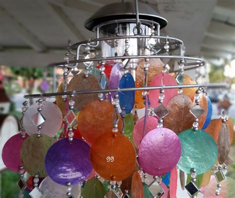 Solar Capiz Shell Windchimes Chandelier Mixed Color Capiz Chimes Solar