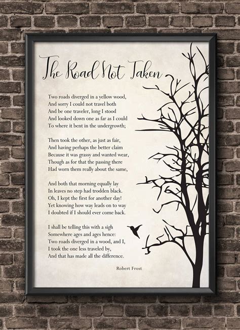 Robert Frost Poem Art Print The Road Not Taken Poem Poster Poster Canvas Print Wooden