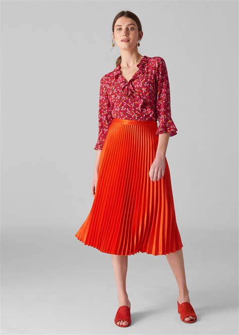 Flame Satin Pleated Skirt Whistles Whistles Us