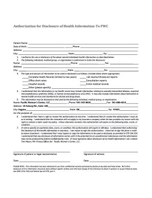 Fillable Online Authorization For Disclosure Of Health Information To