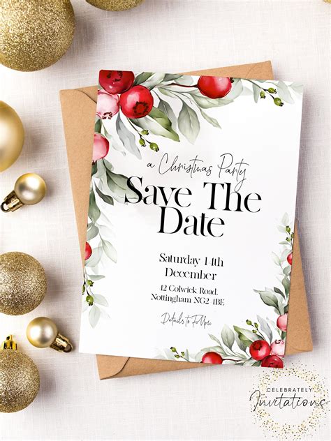 Save the Date Christmas Party Invitation Editable Template Holiday