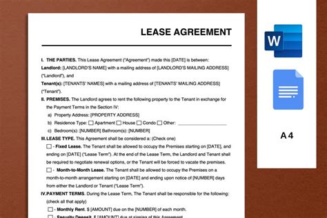 Lease Agreement Template Word Doc Rental Contract Sample