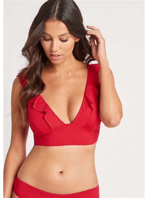 Sea Level Essentials Frill Bra Top In Red Sandpipers