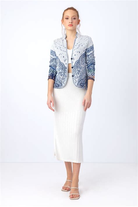 Jacquard Jacket Filigree Pattern Off White Knitted Jackets Ivko