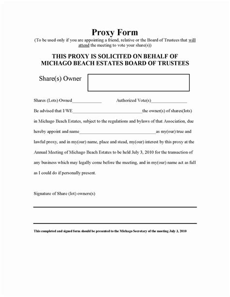 Printable Blank Proxy Form Template