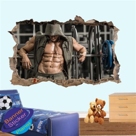 GYM WEIGHTS HOODY BODYBUILDING WALL STICKER 3D ART POSTER MURAL DECAL