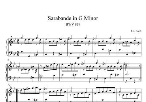 Bach Sarabande In G Minor Bwv 839 Arr Public Domain Sheet Music Johann Sebastian Bach