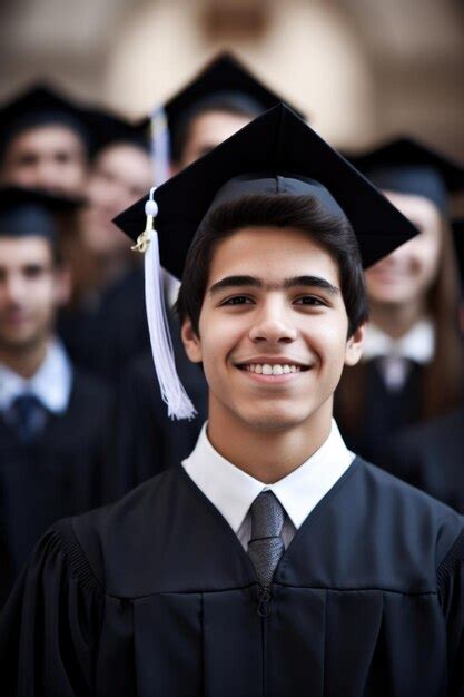 Premium Ai Image Portrait Of A Happy Graduate In Front Of His Friends