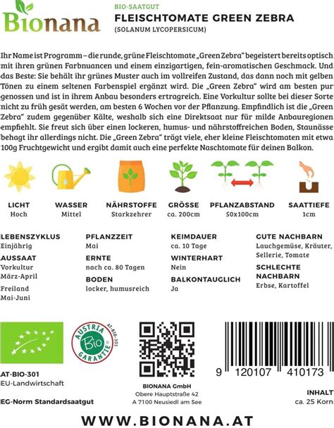 Bionana Bio Fleischtomate Green Zebra 1 Packung Bloomling Österreich