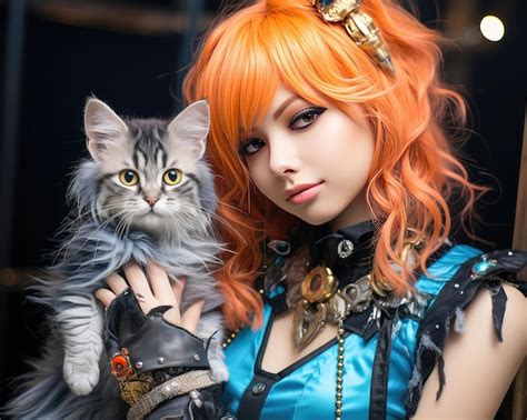 Premium Photo Beautiful Cute Anime Girl Cat Album Cover Cosplay