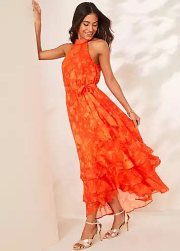 Kaleidoscope Orange Floral Burnout Hi Low Hem Dress Freemans