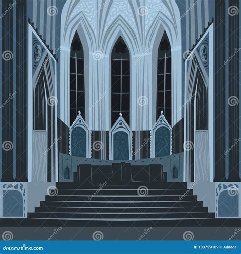 Dramatic View Inside Church Or Basilica At Night Stock Vector